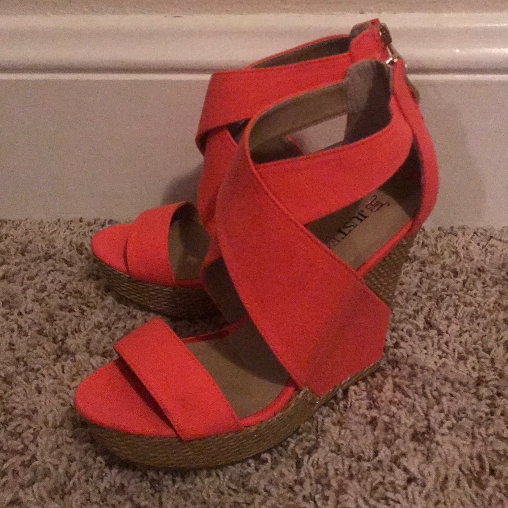 JUSTFAB Size 7.5 Hot Coral Espadrilles